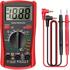 Digitale Multimeter - AC / DC - Transistor tester - Incl. 9V Batterij & meetsnoeren - Multi Meter - Rood