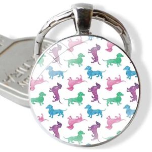 Teckel - Hond - Sleutelhanger - Ring - Ringsleutelhanger - Teckels - Teckelprint - glas