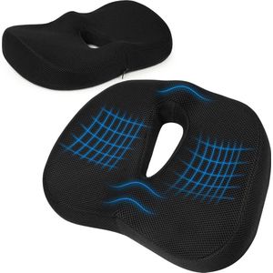 Ergonomische Orthopedische Zitkussen voor Rug- en Stuitpijn, Geheugenschuim, Wasbare Bekleding, Zwart