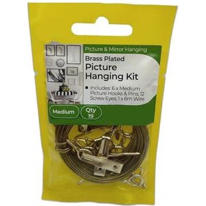 19-delige messing vergulde foto-ophangset met draad en haken voor kunst en foto's