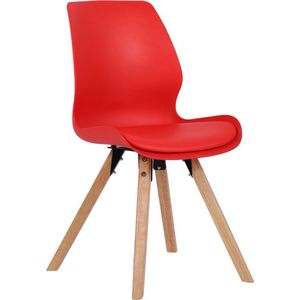 In And OutdoorMatch stoel Shawn - Rood - Eetkamerstoel - Kunststof, kunstleer en beukenhout - Hoge kwaliteit bekleding - Decoratieve stoel - Stijlvolle eetkamerstoel - Moderne uitstraling