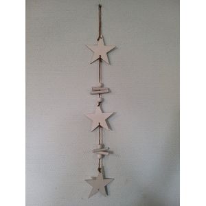 Houten hanger - kerstster - wit - 60 cm