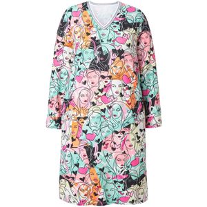 MIAMODA - Dames - Sweatjurk A-lijn all-over print lange mouw - Off-white - Maat 42