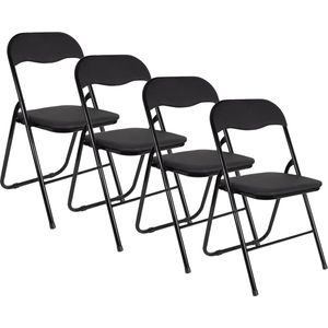 EASTWALL Klapstoel Premium – 4 Stuks – Vouwstoel – Bijzetstoel Binnen – tot 90kg belastbaar – 43cm zithoogte - Staal/katoen/PVC - Zwart