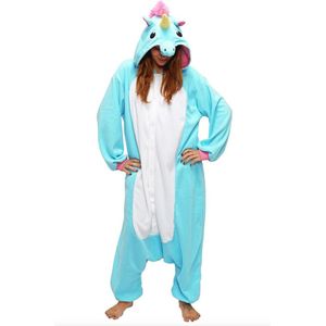 KIMU Onesie Blauwe Eenhoorn Pakje - Maat 110-116 - Eenhoornpakje Unicorn Kostuum Blauw Eenhoornpak Pak - Kinderen Jumpsuit Pyjama Meisje Festival