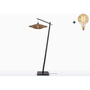 Vloerlamp - BALI - Zwart Bamboe Voetstuk (h. 176cm) - Medium Kap (60x15cm) - Met LED-lamp