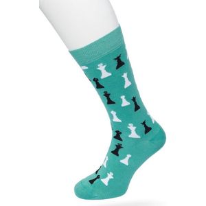 Bonnie Doon Heren Sokken met Schaakspel Print maat 40/46 Groen - Thema Sokken - Schaken - Cadeau Sokken - Word je Happy en vrolijk van - Zacht Katoen met Gladde Teennaad - Comfortabel - Perfect Cadeau - Deep Sea Green - BT992123.210