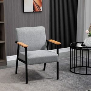 Eetkamerstoel Relax leunstoel stoel lounge stoel met linnen optiek grijs, 64,5 x 70 x 83,5 cm