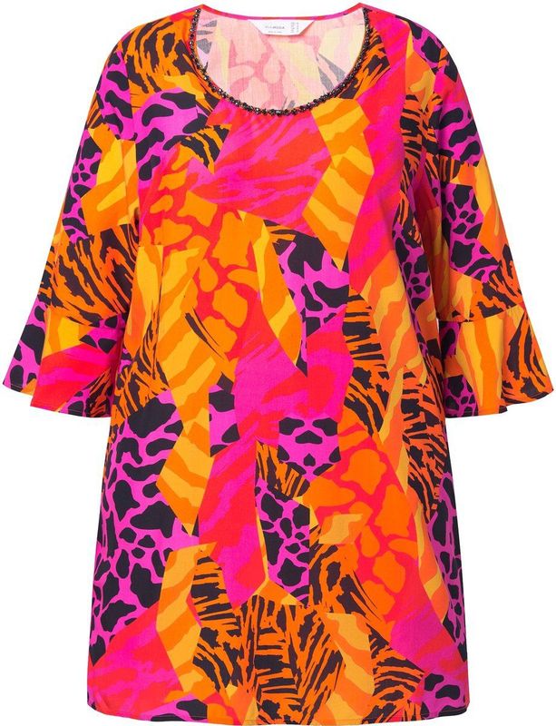 MIAMODA MIAMODA - Dames - Tuniek A-lijn all-over print 3/4-mouw - Mandarijn - Maat 42