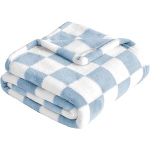 Geruite babydeken, pluche babydeken voor jongens, superzachte en comfortabele, donzige inbakerdeken voor baby's en peuters, 30"" x 40"", blauw