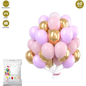 FeestmetJoep® 60 stuks ballonnen Goud, Roze & Paars – Verjaardag Versiering