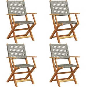 vidaXL Tuinstoel - Tuinstoelen - Inklapbare Tuinstoel - Tuin Stoel - Tuinstoelen 4 st inklapbaar poly rattan en massief hout grijs