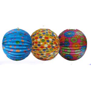 3 stuks - Lampion - Lampionnen - brandvertragend - bol 21cm - assorti kleuren.