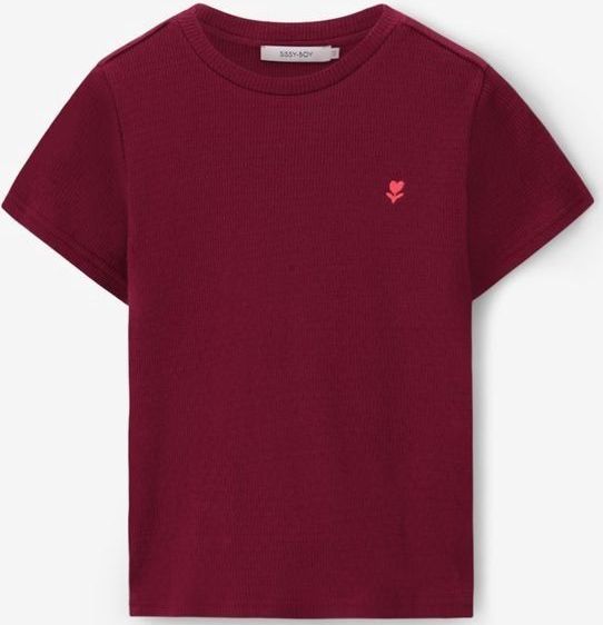 Sissy-Boy - T-shirt - Donkerrood - Korte Mouwen - Aangesloten Fit - Hartjes Embroidery