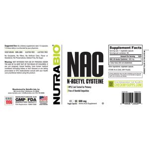 NutraBio N-Acetyl-Cysteine - 90 Plantaardige Capsules