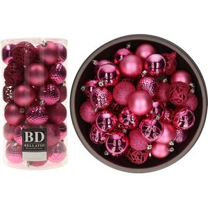 37x stuks kunststof/plastic kerstballen fuchsia roze (flashing pink) 6 cm mix - Onbreekbaar - Kerstversiering