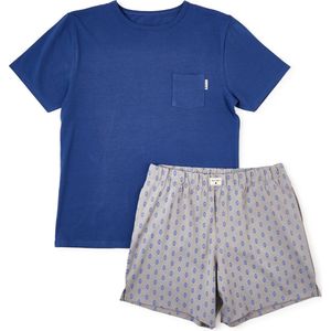 Little Label - korte heren pyjama - blauw gestreept - bio katoen - XL/52