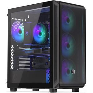 Ruime Gaming PC Behuizing met 4 ARGB Ventilatoren en glas zijwand