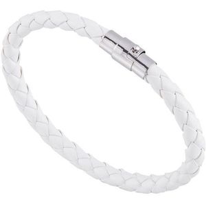 Gevlochten Leren Armband met Stalen Sluiting - Wit - Armbanden Heren Dames - Cadeau voor Man