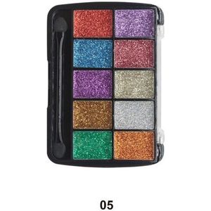 Sensinity Cosmetics - Glitter Oogschaduw met lange applicator - Glitter Palette - Creme textuur - 10 Tinten Paars - Roze - Goud - Zilver - Koper - Rood - Blauw - Groen - Nummer 05 - 1 Doos 10 x 7 cm