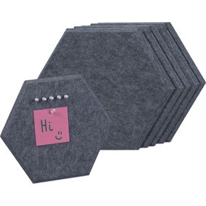Relaxdays prikbord vilt - set van 6 - hexagon - zelfklevend memobord - stof - notitiebord