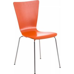 In And OutdoorMatch Bezoekersstoel Estel - eetkamerstoel - oranje houten zitting - chromen poten - Zithoogte 45 cm - Stapelbaar - makkelijk schoon te maken - set van één - modern