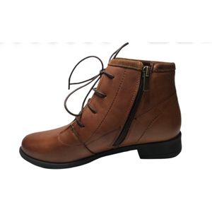 Manlisa veter/ rits effen hoge lederen comfort schoenen W132-256 cognac 39
