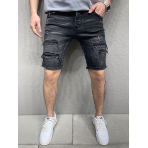Mannen Stretch Korte Jeans Fashion Casual Slim Fit Hoge Kwaliteit Elastische Denim Shorts Mannelijke Gat Out Korte Jeans - W36