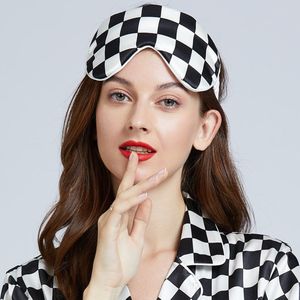 100% Zijde Slaapmasker - Strepen en Schakenpatroon - Oversized-'zwart-schakenpatroon'