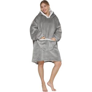 Oversized Deken Hoodie - Fleece Draagbare Deken voor Unisex Volwassen Vrouwen Mannen, Pluizige Giant Comfortabele Hooded Sweatshirt, Lichtgrijs, One size