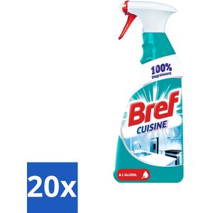 20 x Bref Keuken - Reinigingsspray - Ontvetter - Met Alcohol - 750 ml - Keuken Reinigen - Ontvetter - Keuken Spray - Alkohol Entfetter - Keuken Reinigingsmiddel