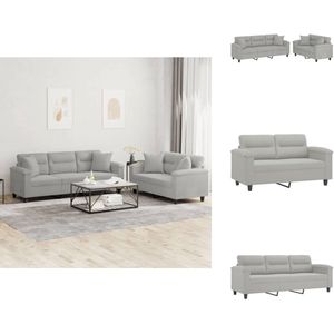 vidaXL Bankstel - Bankstellen - Fauteuil - 2-zitsbank - 2-delige Loungeset met kussens microvezelstof lichtgrijs
