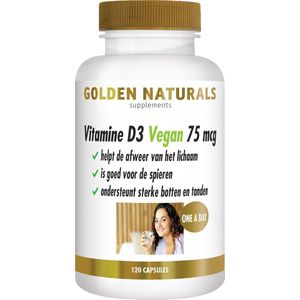 Golden Naturals Vitamine D3 Vegan 75 mcg (120 veganistische softgel capsules)