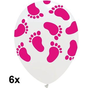 Babyvoetjes ballonnen, wit met roze voetjes, 6 stuks, 30cm