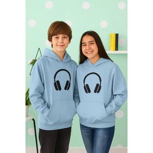 Kinder Hoodie “Headphone” – Blauwe Hoodie met zwarte Print – Muziekdesign voor Kids 3-4 Jaar – Unisex & Comfortabel