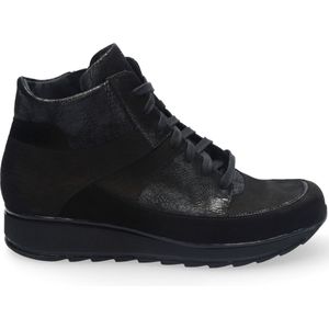 Durea - Sophie - Dames Halfhoge Veterschoen - Zwart - Nubuck Leer
