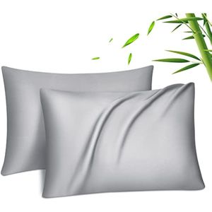 2 Bamboe kussensloop Bamboe Vezels Kussensloop Zijdezacht verkoelend ademend met verborgen ritssluiting, zilvergrijs, 50x70cm
