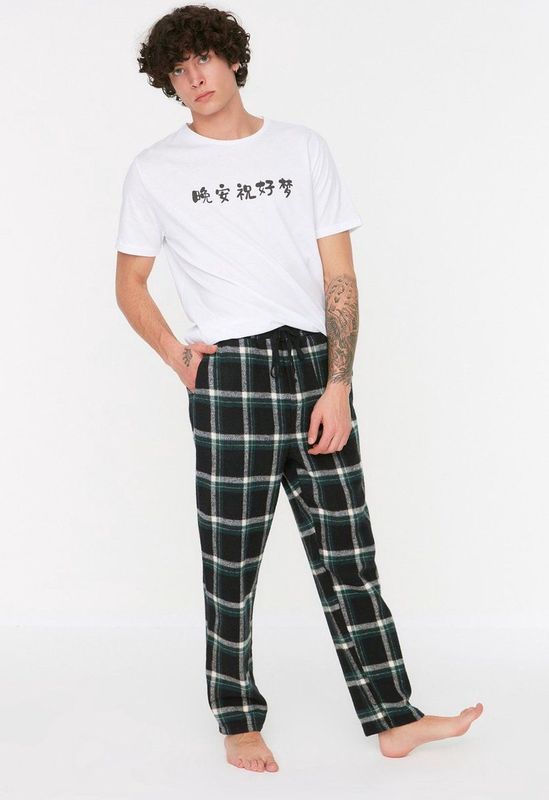 Trendyol Man normale taille wijde pijpen normale pyjamabroek, Meerkleurig, S