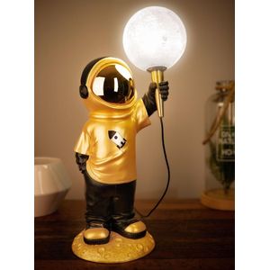 BRUBAKER Astronauten tafellamp - 46 cm - Ruimtevaart bedlampje - Handbeschilderd Decoratief beeldje met Maanlamp - goud en zwart