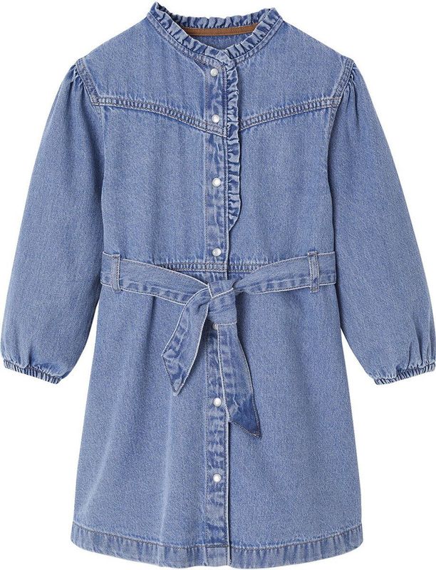 Vertbaudet - Jurk - Jeans - Meisjes - Ronde Halslijn - Lange Mouwen