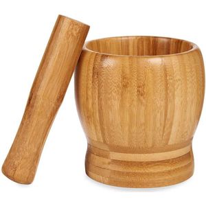 Bamboe houten vijzel met stamper D11 x H12 cm - Kruiden en specerijen vermalen - Pasta's en pesto maken - Vijzels