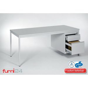 Furni24 Bureau computertafel werktafel tafel incl. onderbak 2 laden 140 cm x 80 cm x 75 cm grijs RAL 7035