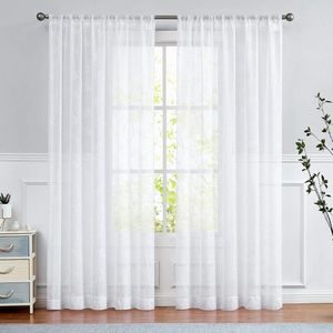 Gordijn, voile, stangdoorgang, bladeren, borduurwerk, gordijn, transparant, wit, bladeren, gordijnen, gaas, per paar, voor woonkamer, slaapkamer, 140 x 225 cm (cm), set van 2
