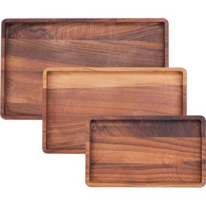 Set van 3 Serveertrays | Koffietrays | Houten dienbladen Bowls and Dishes Pure Walnut Wood | Duurzaam | rechthoekig (S/M/L) - walnoot hout - Cadeau tip!