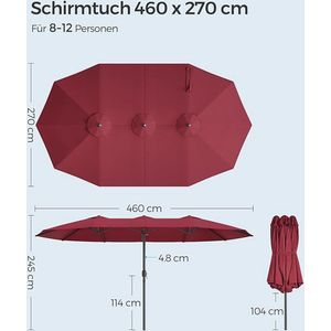 Dubbele parasol 460 x 270 cm, extra grote parasol, tuinparasol, UV-bescherming tot UPF 50+, terrasparasol, met slinger, tuin, balkon, buiten, zonder standaard - wijnrood - SONGMICS - GPU036R01