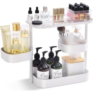 Cosmetica-organizer, 360 graden draaibaar, 3 etages, metalen make-up cosmetica-organizer, cosmetica-organizer, cosmetica-organizer voor dressers, slaapkamer, badkamer, keuken, wit