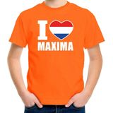 Oranje I love Maxima shirt kinderen - Oranje Koningsdag/ Holland supporter kleding 110/116