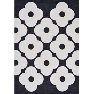 Orla Kiely - Orla Kiely Spot Flower Black Outdoor 460805 Vloerkleed - 250x350  - Rechthoek - Buiten,Laagpolig Tapijt - Modern - Wit, Zwart, Zwart_wit