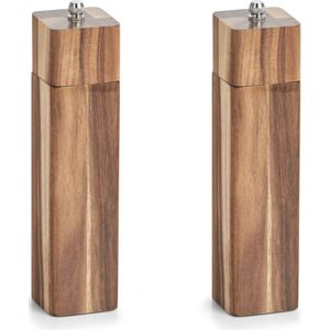2x Peper/zout molens acacia hout 21 cm - Zeller - Keuken/kookbenodigdheden - Peper en zout molens - Pepermolen - Zoutmolen