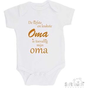 100% katoenen Romper ""De liefste en leukste Oma is toevallig mijn oma"" Unisex Katoen Wit/tan Maat 68/74